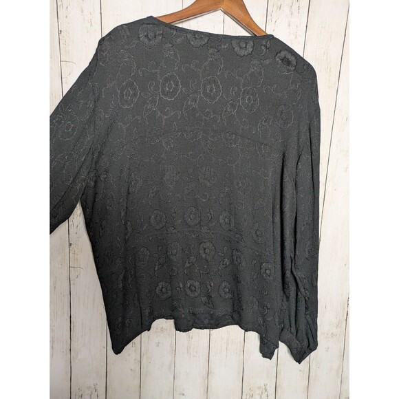 Vintage Black Floral Jacquard Button Front Top XL Boho Artsy Grunge Whimsigoth - Picture 7 of 9
